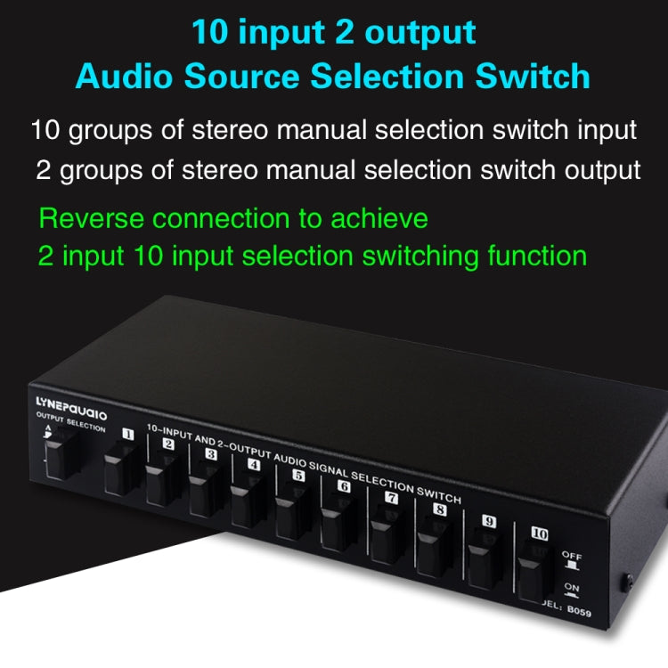B059 10 In 2 Out / 2 In 10 Out 2-Way RCA สวิทช์ความถี่เสียงสัญญาณเลือก Shift อุปกรณ์กล่องลำโพง, B059