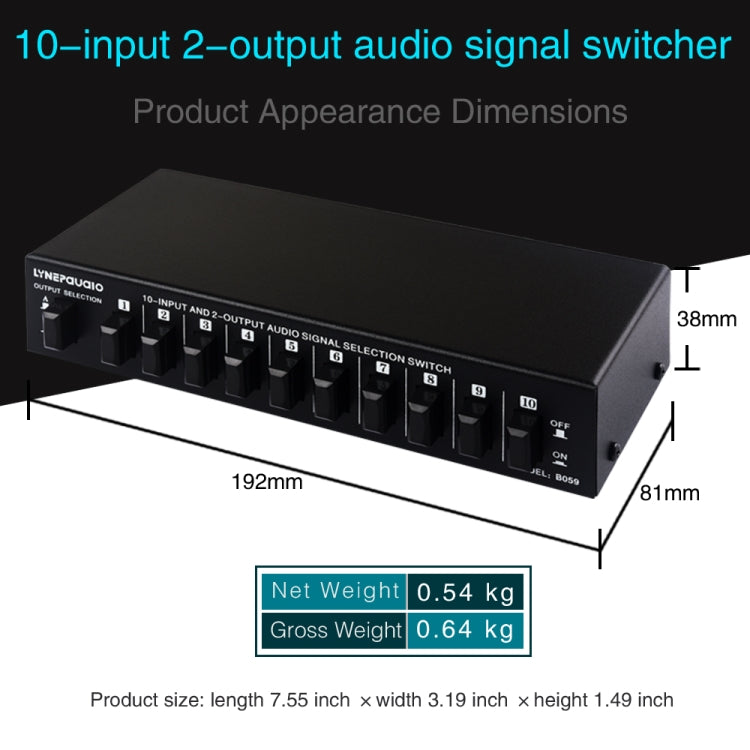 B059 10 In 2 Out / 2 In 10 Out 2-Way RCA สวิทช์ความถี่เสียงสัญญาณเลือก Shift อุปกรณ์กล่องลำโพง, B059