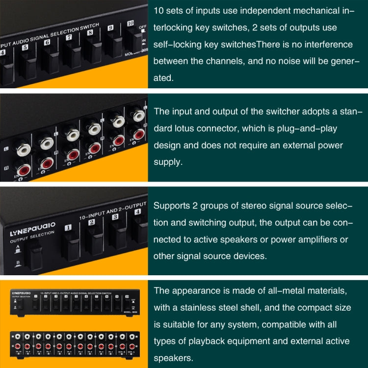 B059 10 In 2 Out / 2 In 10 Out 2-Way RCA สวิทช์ความถี่เสียงสัญญาณเลือก Shift อุปกรณ์กล่องลำโพง, B059