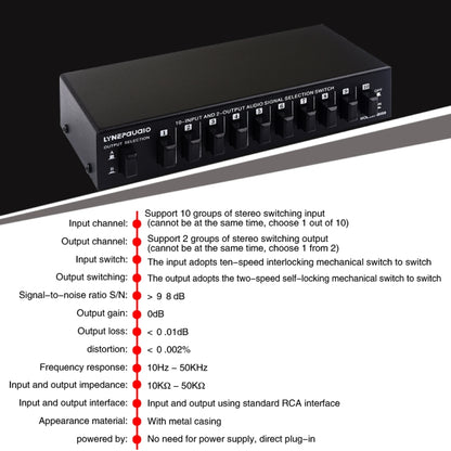 B059 10 In 2 Out / 2 In 10 Out 2-Way RCA สวิทช์ความถี่เสียงสัญญาณเลือก Shift อุปกรณ์กล่องลำโพง, B059