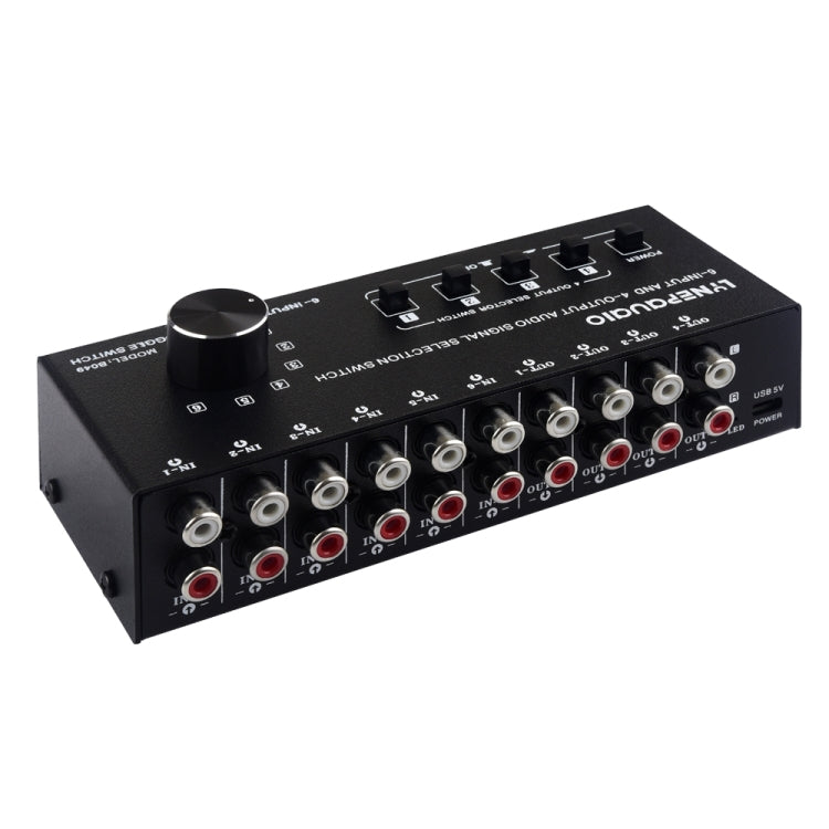 6 ใน 4 ออก RCA Audio Switcher สัญญาณตัวเลือกกระจายอุปกรณ์ควบคุมสวิทช์