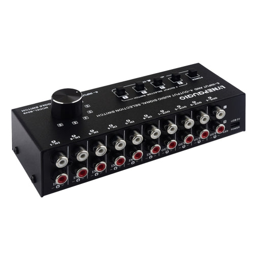 6 ใน 4 ออก RCA Audio Switcher สัญญาณตัวเลือกกระจายอุปกรณ์ควบคุมสวิทช์