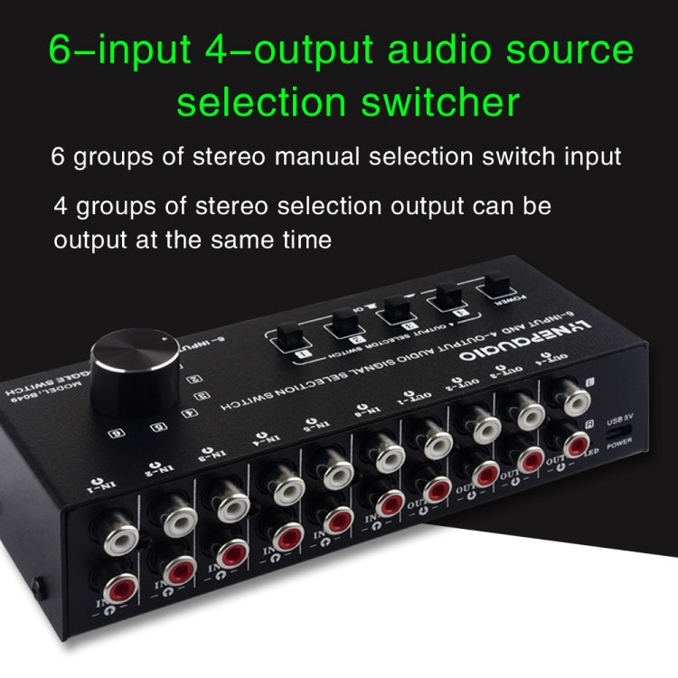 6 ใน 4 ออก RCA Audio Switcher สัญญาณตัวเลือกกระจายอุปกรณ์ควบคุมสวิทช์