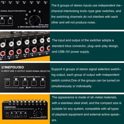 6 ใน 4 ออก RCA Audio Switcher สัญญาณตัวเลือกกระจายอุปกรณ์ควบคุมสวิทช์