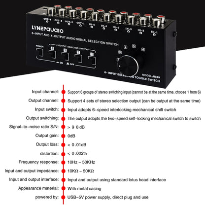 6 ใน 4 ออก RCA Audio Switcher สัญญาณตัวเลือกกระจายอุปกรณ์ควบคุมสวิทช์