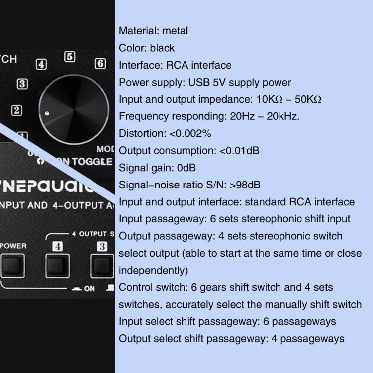6 ใน 4 ออก RCA Audio Switcher สัญญาณตัวเลือกกระจายอุปกรณ์ควบคุมสวิทช์