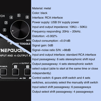 6 ใน 4 ออก RCA Audio Switcher สัญญาณตัวเลือกกระจายอุปกรณ์ควบคุมสวิทช์