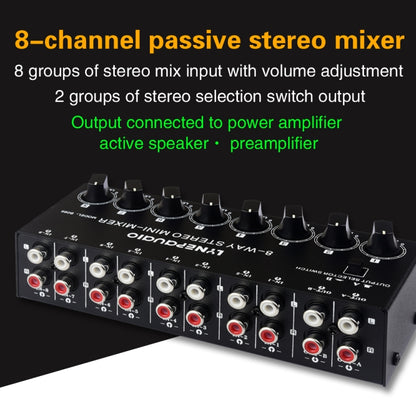 B066 มินิสเตอริโอ 8 ช่อง RCA Non Source Sound Passive Mixer, ไม่มีแหล่งจ่ายไฟ, 8 Channel RCA