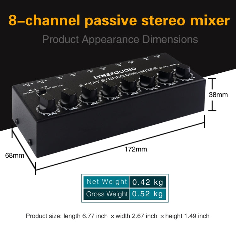 B066 มินิสเตอริโอ 8 ช่อง RCA Non Source Sound Passive Mixer, ไม่มีแหล่งจ่ายไฟ, 8 Channel RCA
