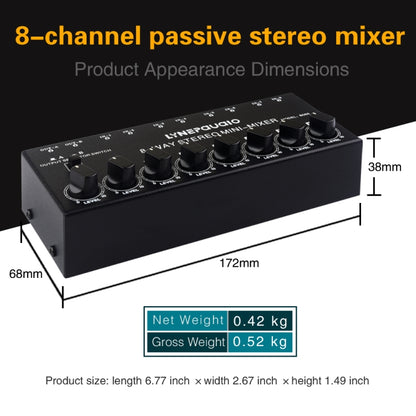 B066 มินิสเตอริโอ 8 ช่อง RCA Non Source Sound Passive Mixer, ไม่มีแหล่งจ่ายไฟ, 8 Channel RCA