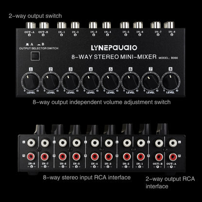 B066 มินิสเตอริโอ 8 ช่อง RCA Non Source Sound Passive Mixer, ไม่มีแหล่งจ่ายไฟ, 8 Channel RCA