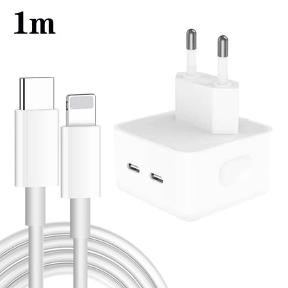 PD 35W เครื่องชาร์จพอร์ต USB-C / Type-C คู่พร้อมสายเคเบิลข้อมูล Type-C ถึง 8 พิน, ปลั๊ก EU, EU Plug + 1m 8 Pin Cable
