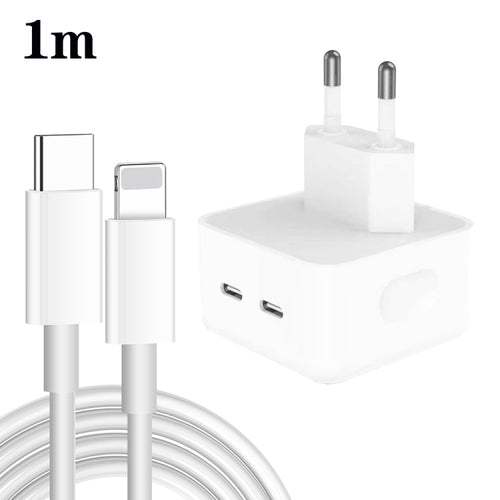 PD 35W เครื่องชาร์จพอร์ต USB-C / Type-C คู่พร้อมสายเคเบิลข้อมูล Type-C ถึง 8 พิน, ปลั๊ก EU, EU Plug + 1m 8 Pin Cable
