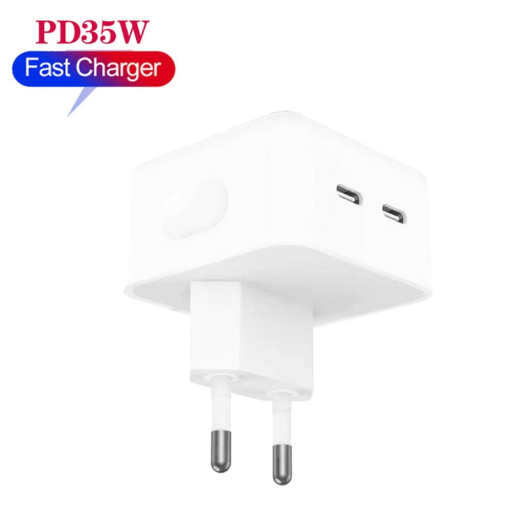 PD 35W เครื่องชาร์จพอร์ต USB-C / Type-C คู่พร้อมสายเคเบิลข้อมูล Type-C ถึง 8 พิน, ปลั๊ก EU, EU Plug + 1m 8 Pin Cable