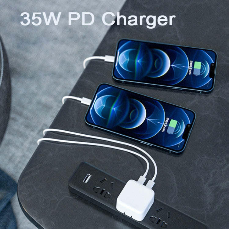 PD 35W เครื่องชาร์จพอร์ต USB-C / Type-C คู่พร้อมสายเคเบิลข้อมูล Type-C ถึง 8 พิน, ปลั๊ก EU, EU Plug + 1m 8 Pin Cable
