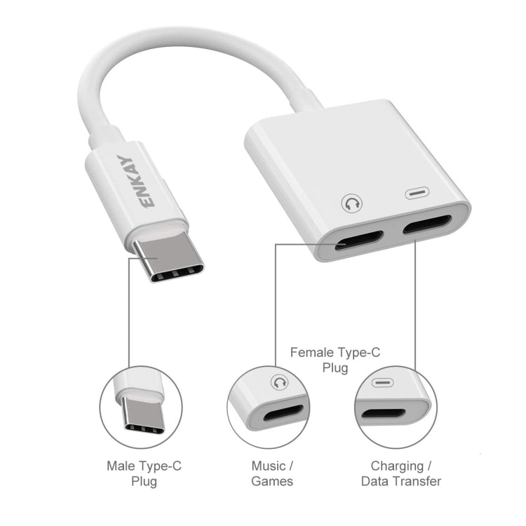 ENKAY ENK-AT105 USB-C / Type-C ถึง Dual Type-C หูฟังและอะแดปเตอร์ชาร์จสายเคเบิลข้อมูล