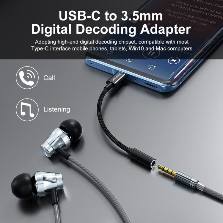 ENKAY USB-C / Type-C ถึง 3.5 มม. อะแดปเตอร์ Aux แบบถักไนลอนสายสัญญาณเสียงถอดรหัสดิจิตอล