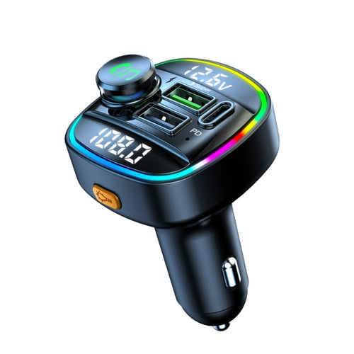 C22 รถบลูทูธ 5.0 เครื่องส่งสัญญาณ FM ไฟ LED จอแสดงผลแรงดันไฟฟ้า QC 3.0 PD Charger, C22