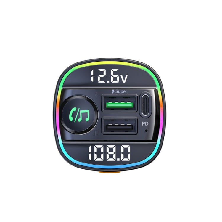C22 รถบลูทูธ 5.0 เครื่องส่งสัญญาณ FM ไฟ LED จอแสดงผลแรงดันไฟฟ้า QC 3.0 PD Charger, C22