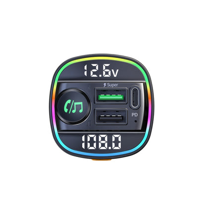 C22 รถบลูทูธ 5.0 เครื่องส่งสัญญาณ FM ไฟ LED จอแสดงผลแรงดันไฟฟ้า QC 3.0 PD Charger, C22