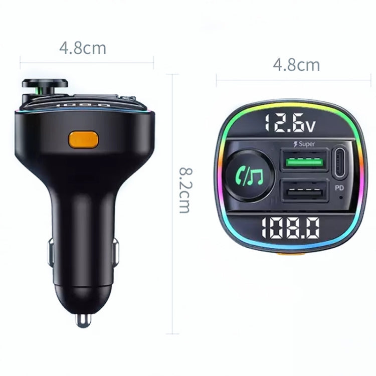 C22 รถบลูทูธ 5.0 เครื่องส่งสัญญาณ FM ไฟ LED จอแสดงผลแรงดันไฟฟ้า QC 3.0 PD Charger, C22