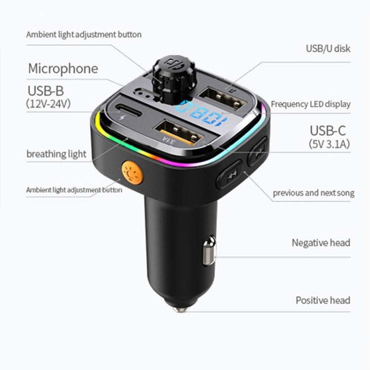 C24 รถบลูทูธ MP3 Player Fast CHARGING FM Transmitter แฮนด์ฟรีไร้สาย, C24