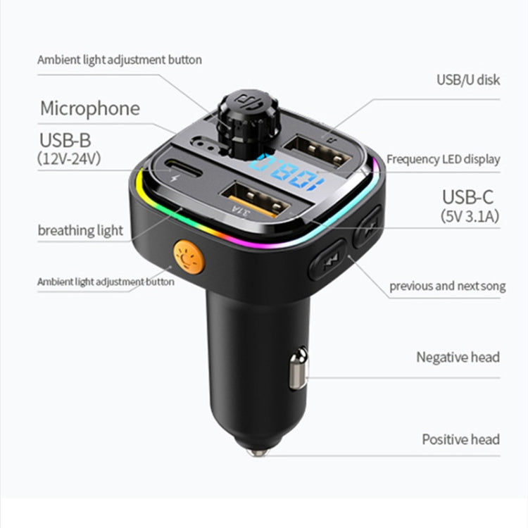 C26 รถเครื่องส่งสัญญาณบลูทูธแฮนด์ฟรีเครื่องเล่นเสียง Dual USB Car Charger, C26