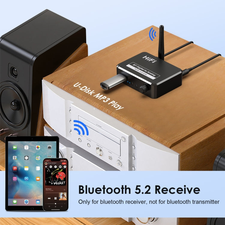 B35S Bluetooth 5.2 เครื่องรับเพลงตัวแปลงดิจิตอลเป็นอนาล็อกรองรับ U-disk Fiber Coaxial, B35S