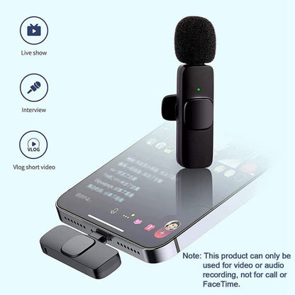 K9 Wireless Clip-on การตัดเสียงรบกวนอัตโนมัติแบบสดขนาดเล็ก ไมโครโฟน สำหรับอุปกรณ์ 8 พิน 2 ใน 1, K9IP-2