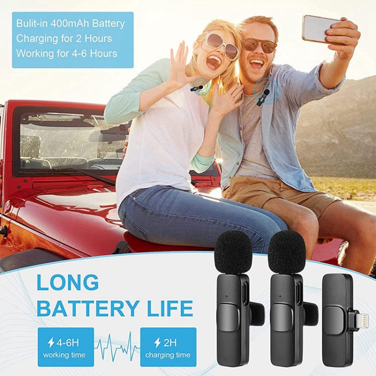 K9 Wireless Clip-on การตัดเสียงรบกวนอัตโนมัติแบบสดขนาดเล็ก ไมโครโฟน สำหรับอุปกรณ์ 8 พิน 2 ใน 1, K9IP-2