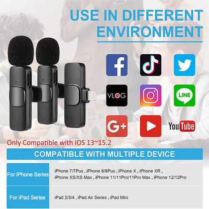 K9 Wireless Clip-on การตัดเสียงรบกวนอัตโนมัติแบบสดขนาดเล็ก ไมโครโฟน สำหรับอุปกรณ์ 8 พิน 2 ใน 1, K9IP-2