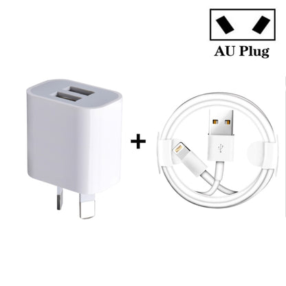 เครื่องชาร์จ USB สองพอร์ตขนาดเล็กพร้อมสายเคเบิลข้อมูล USB ถึง 8 พิน, ปลั๊ก AU, AU Plug + 8 Pin Cable