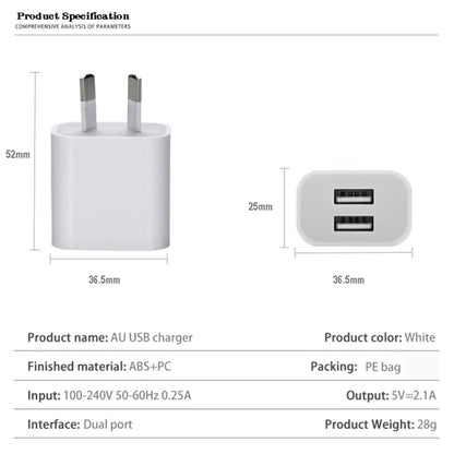 เครื่องชาร์จ USB สองพอร์ตขนาดเล็กพร้อมสายเคเบิลข้อมูล USB ถึง 8 พิน, ปลั๊ก AU, AU Plug + 8 Pin Cable