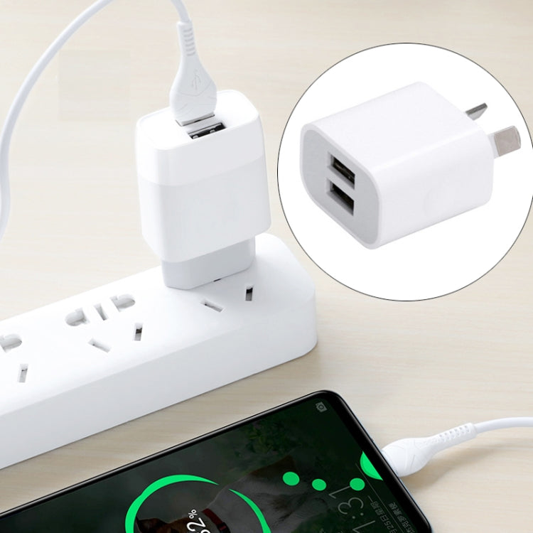 เครื่องชาร์จ USB สองพอร์ตขนาดเล็กพร้อมสายเคเบิลข้อมูล USB ถึง 8 พิน, ปลั๊ก AU, AU Plug + 8 Pin Cable