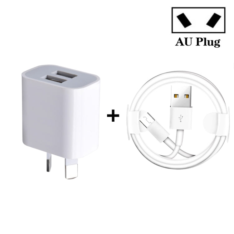เครื่องชาร์จ USB สองพอร์ตขนาดเล็กพร้อมสายเคเบิลข้อมูล USB เป็น Micro USB, ปลั๊ก AU, AU Plug + Micro USB Cable