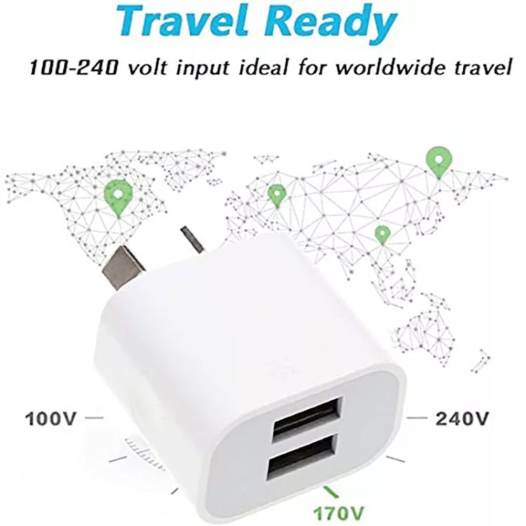 เครื่องชาร์จ USB สองพอร์ตขนาดเล็กพร้อมสายเคเบิลข้อมูล USB เป็น Micro USB, ปลั๊ก AU, AU Plug + Micro USB Cable