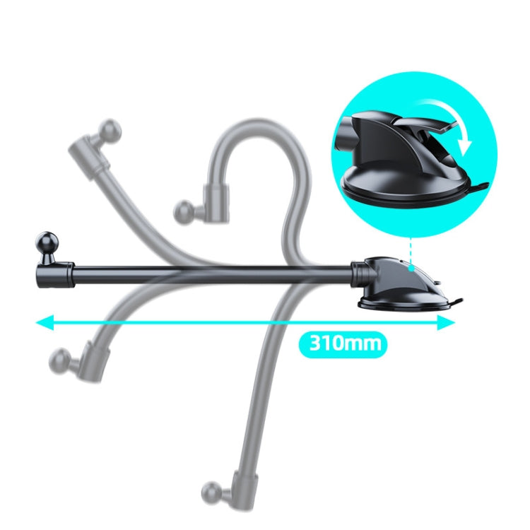 A190+X51 ที่วางโทรศัพท์ในรถยนต์แดชบอร์ดกระจกหน้ารถ Sucker Mount ขาตั้งแขนยาวแบบงอได้, A190+X51
