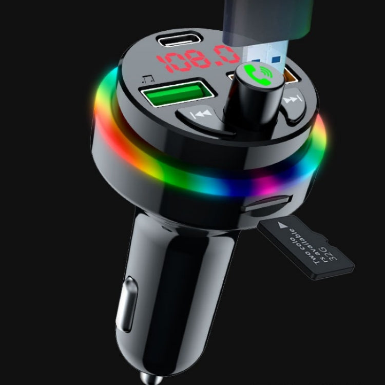 PDF17 รถบลูทูธ 5.0 เครื่องชาร์จเครื่องส่งสัญญาณ FM Type-C Dual USB MP3 เครื่องเล่นเพลง, PDF17