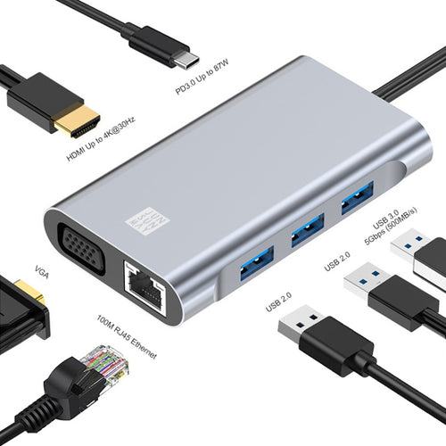 JUNSUNMAY 7 in 1 Type-C ถึง 4K HDMI / VGA / Ethernet Docking Station Adapter USB-C Hub, JSM-HUB001