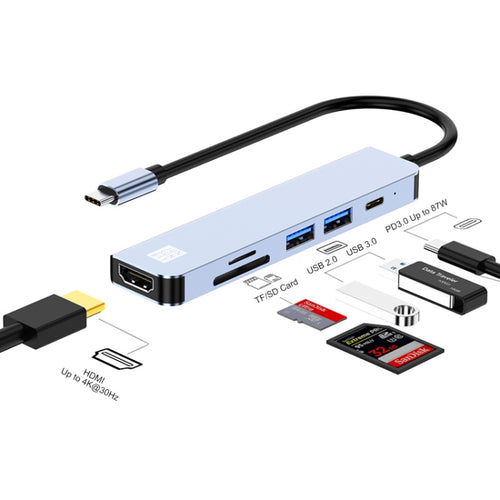 JUNSUNMAY 6 in 1 Type-C ถึง 4K HDMI Docking Station Adapter USB-C PD Quick Charge Hub SD/TF Card Reader, JSM-HUB005