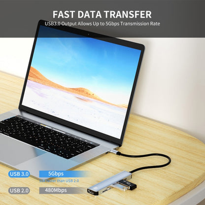 JUNSUNMAY 6 in 1 Type-C ถึง 4K HDMI Docking Station Adapter USB-C PD Quick Charge Hub SD/TF Card Reader, JSM-HUB005