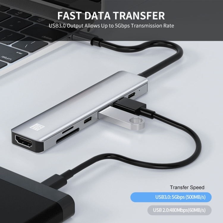 JUNSUNMAY 7 in 1 Type-C ถึง 4K HDMI Docking Station Adapter PD Quick Charge Hub SD/TF Card Reader, JSM-HUB007