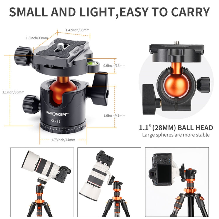 K&F CONCEPT KF31.023V3 360 องศาหมุนโลหะพาโนรามาขาตั้งกล้องหัวบอล 1/4 นิ้ว Quick Release Plate, KF31.023V3