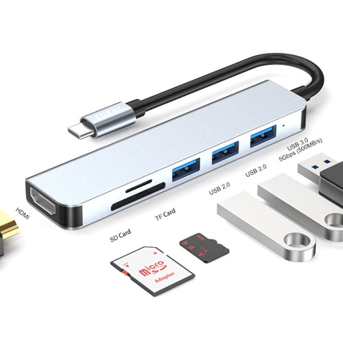 ENKAY Hat-Prince 6 in 1 Type-C ถึง 4K HDMI Docking Station Adapter USB-C Hub เครื่องอ่านการ์ด SD / TF, 6 in 1 Type-C to 4K HDMI