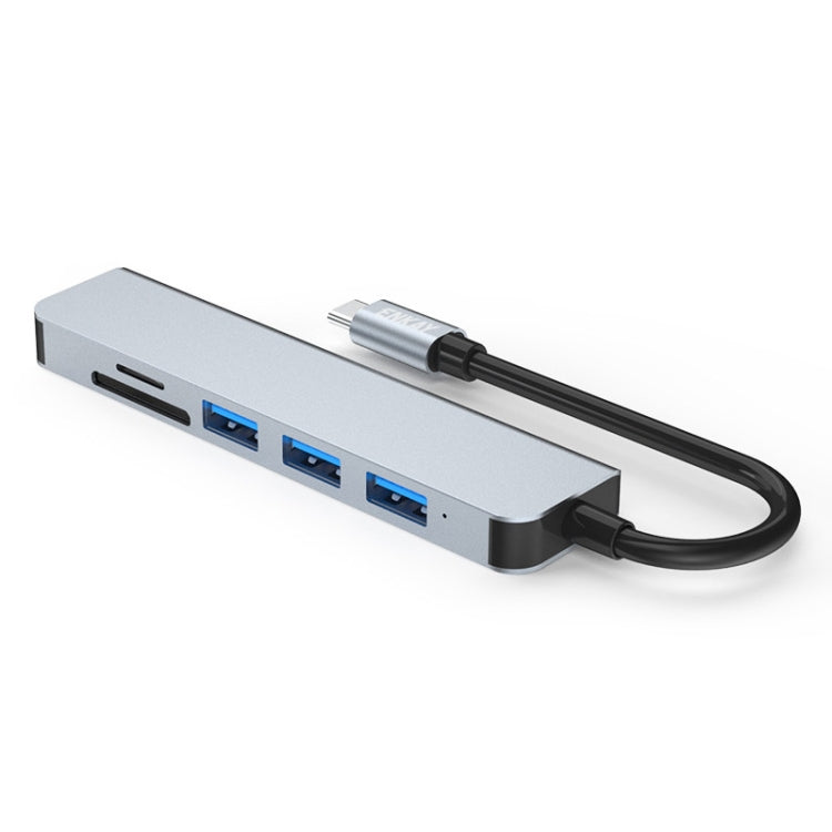 ENKAY Hat-Prince 6 in 1 Type-C ถึง 4K HDMI Docking Station Adapter USB-C Hub เครื่องอ่านการ์ด SD / TF, 6 in 1 Type-C to 4K HDMI