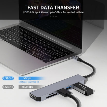 ENKAY Hat-Prince 6 in 1 Type-C ถึง 4K HDMI Docking Station Adapter USB-C Hub เครื่องอ่านการ์ด SD / TF, 6 in 1 Type-C to 4K HDMI