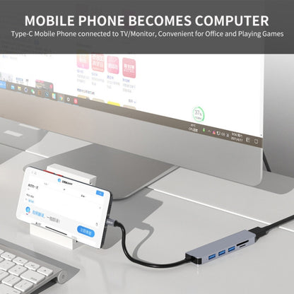 ENKAY Hat-Prince 6 in 1 Type-C ถึง 4K HDMI Docking Station Adapter USB-C Hub เครื่องอ่านการ์ด SD / TF, 6 in 1 Type-C to 4K HDMI