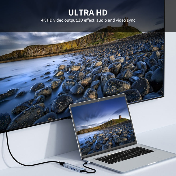 ENKAY Hat-Prince 6 in 1 Type-C Hub 4K HDMI Docking Station Adapter USB-C PD Quick Charge เครื่องอ่านการ์ด SD / TF, 6 in 1 Type-C