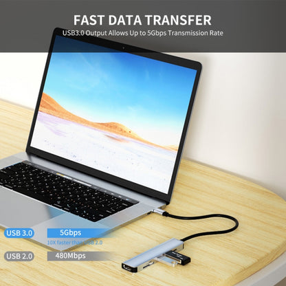 ENKAY Hat-Prince 6 in 1 Type-C Hub 4K HDMI Docking Station Adapter USB-C PD Quick Charge เครื่องอ่านการ์ด SD / TF, 6 in 1 Type-C