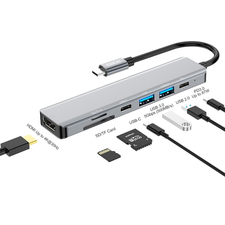 ENKAY Hat-Prince 7 in 1 Type-C ถึง 4K HDMI Docking Station Adapter PD Quick Charge Hub, Type-C to 4K HDMI